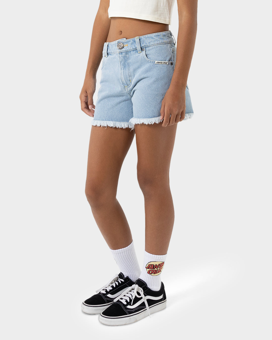MFG Retro Dot Girls Jean Shorts Light Washed Indigo