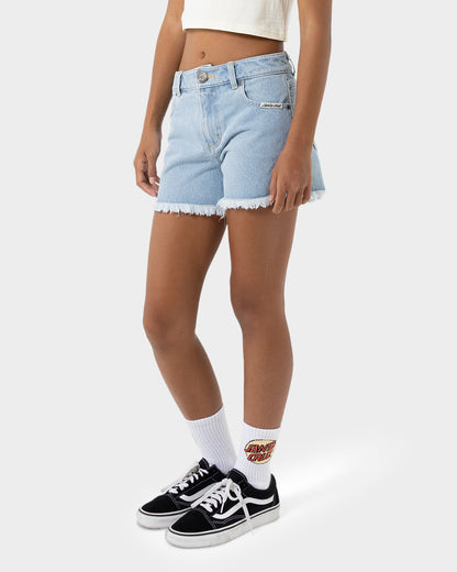 MFG Retro Dot Girls Jean Shorts Light Washed Indigo