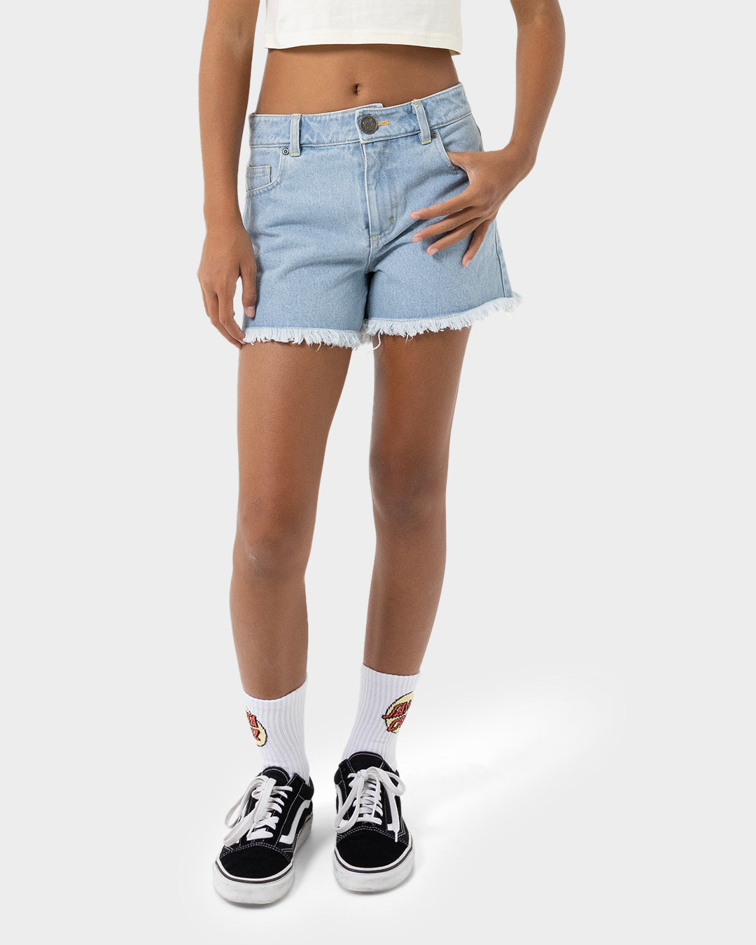 MFG Retro Dot Girls Jean Shorts Light Washed Indigo