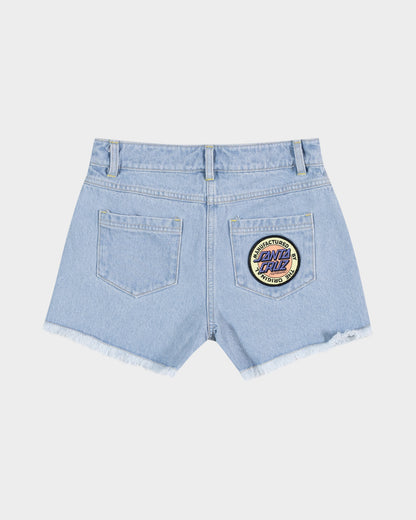 MFG Retro Dot Girls Jean Shorts Light Washed Indigo