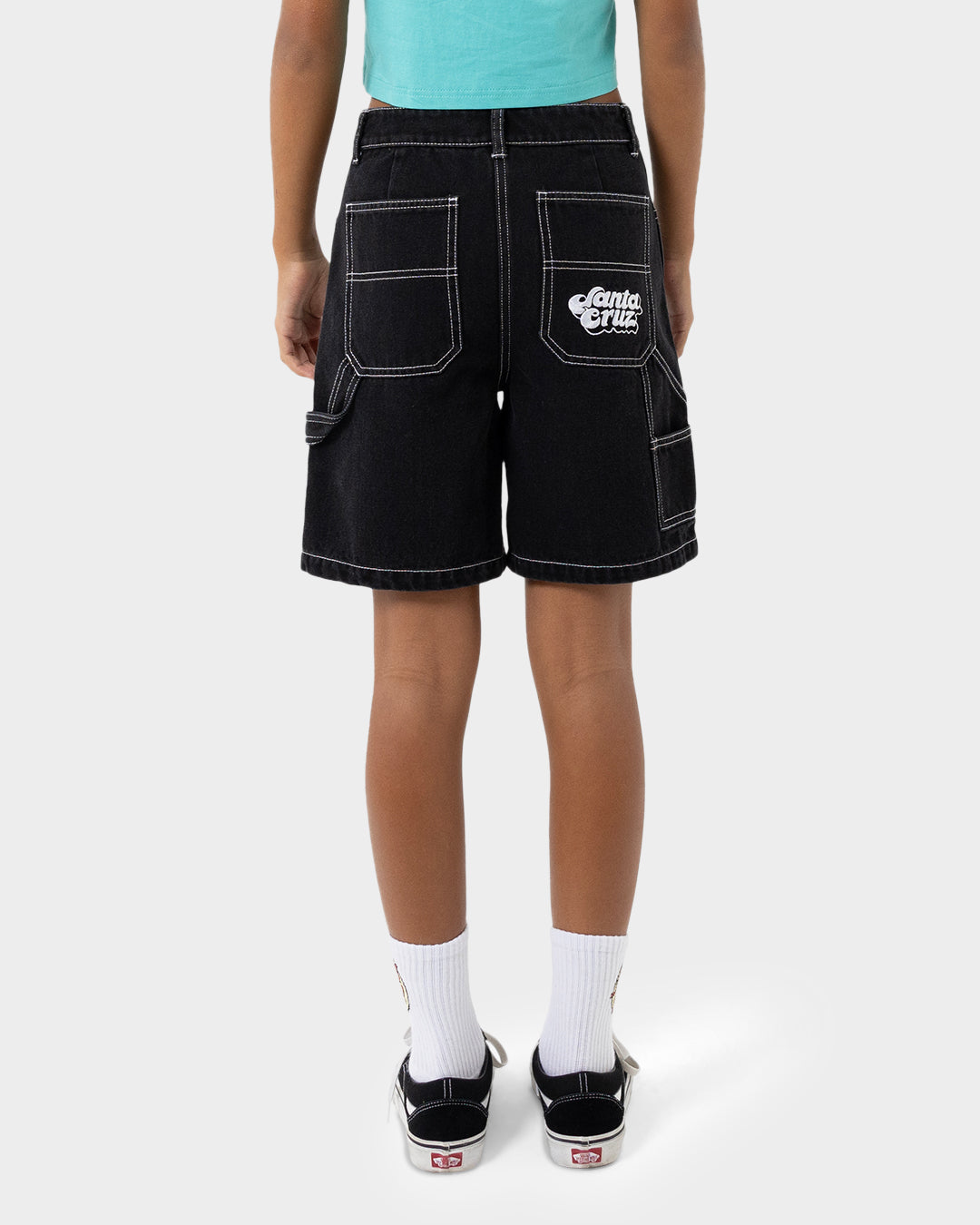 Groovy Stack Girls Carpenter Jean Shorts Black