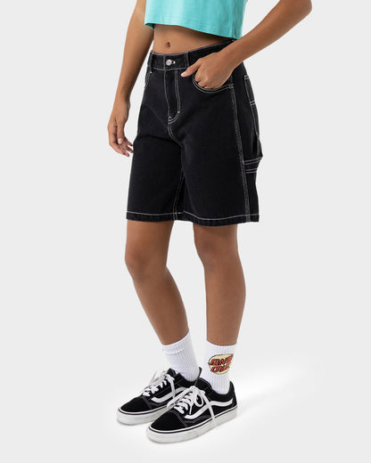 Groovy Stack Girls Carpenter Jean Shorts Black