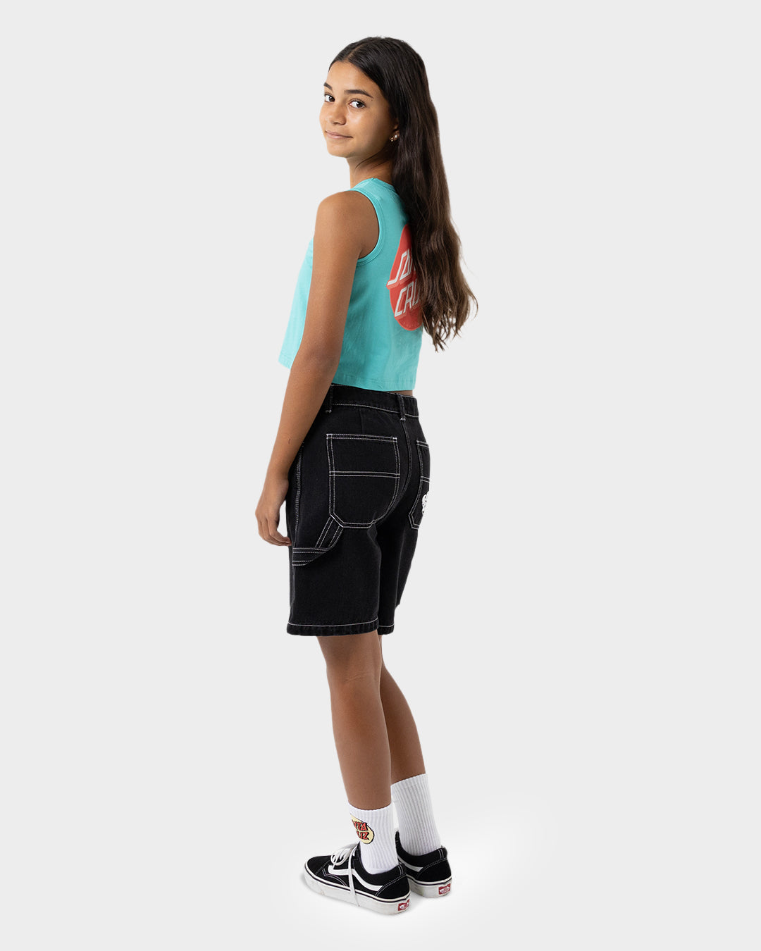 Groovy Stack Girls Carpenter Jean Shorts Black