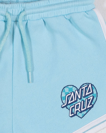 Checker Heart Dot Girls Track Shorts Aqua