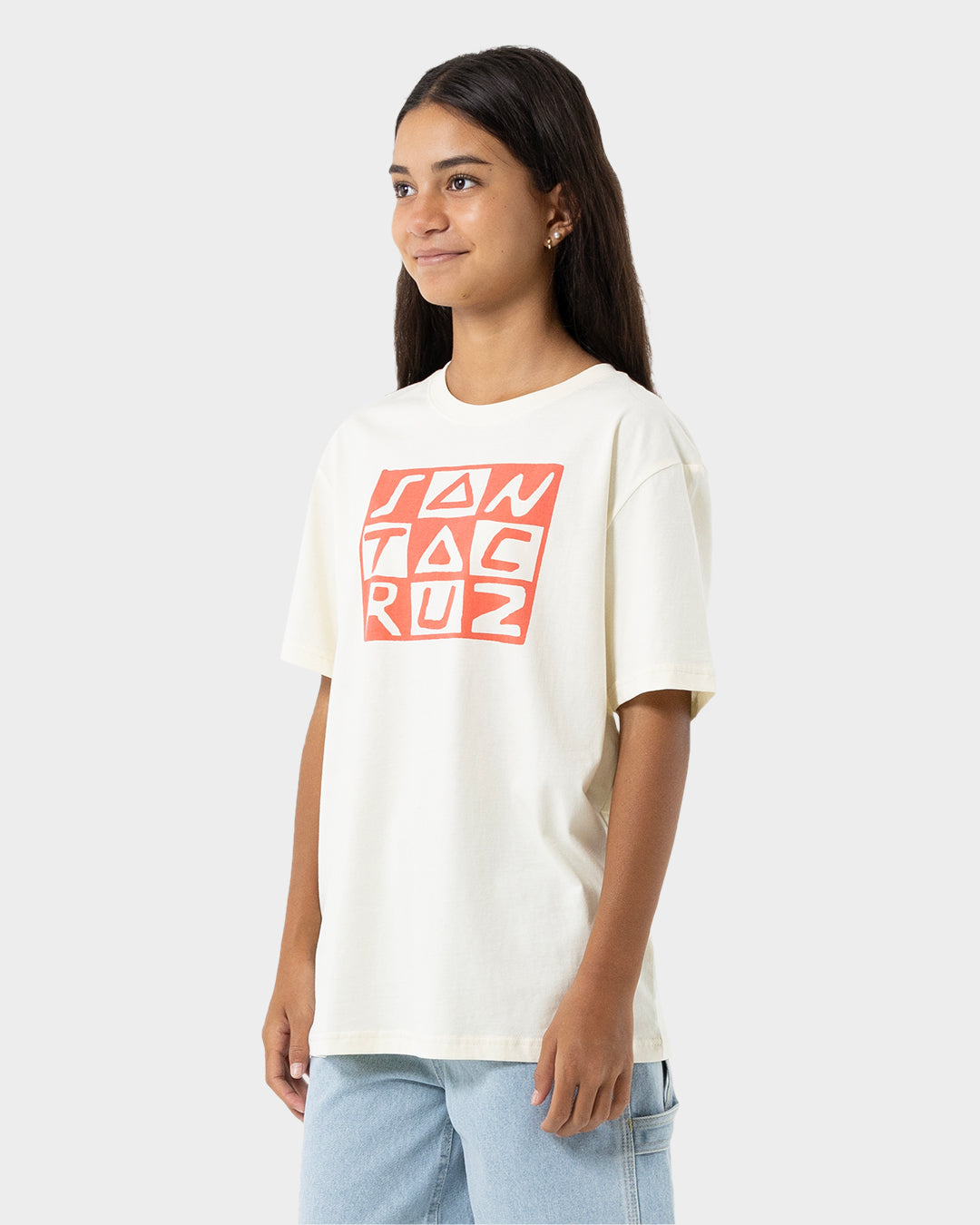 Checker Block Girls Oversize T-shirt Cream