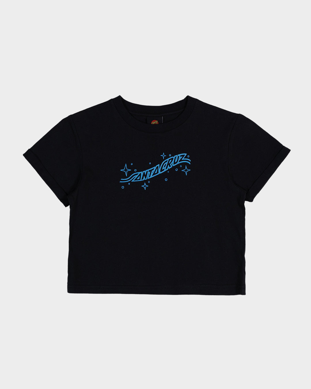 Winged Moon Strip Girls Cropped T-shirt Off Black