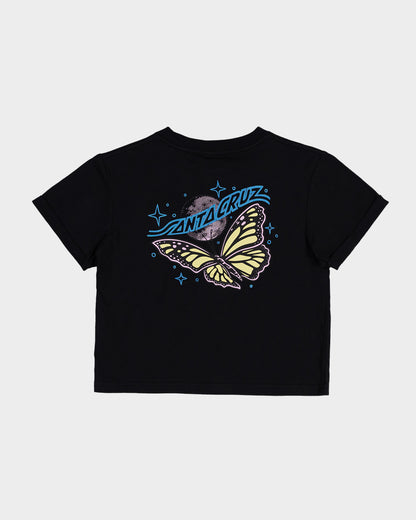 Winged Moon Strip Girls Cropped T-shirt Off Black