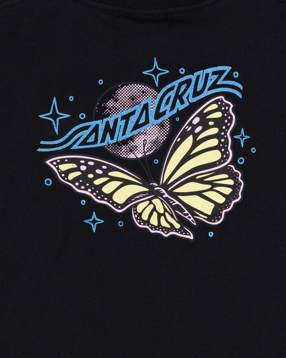 Winged Moon Strip Girls Cropped T-shirt Off Black