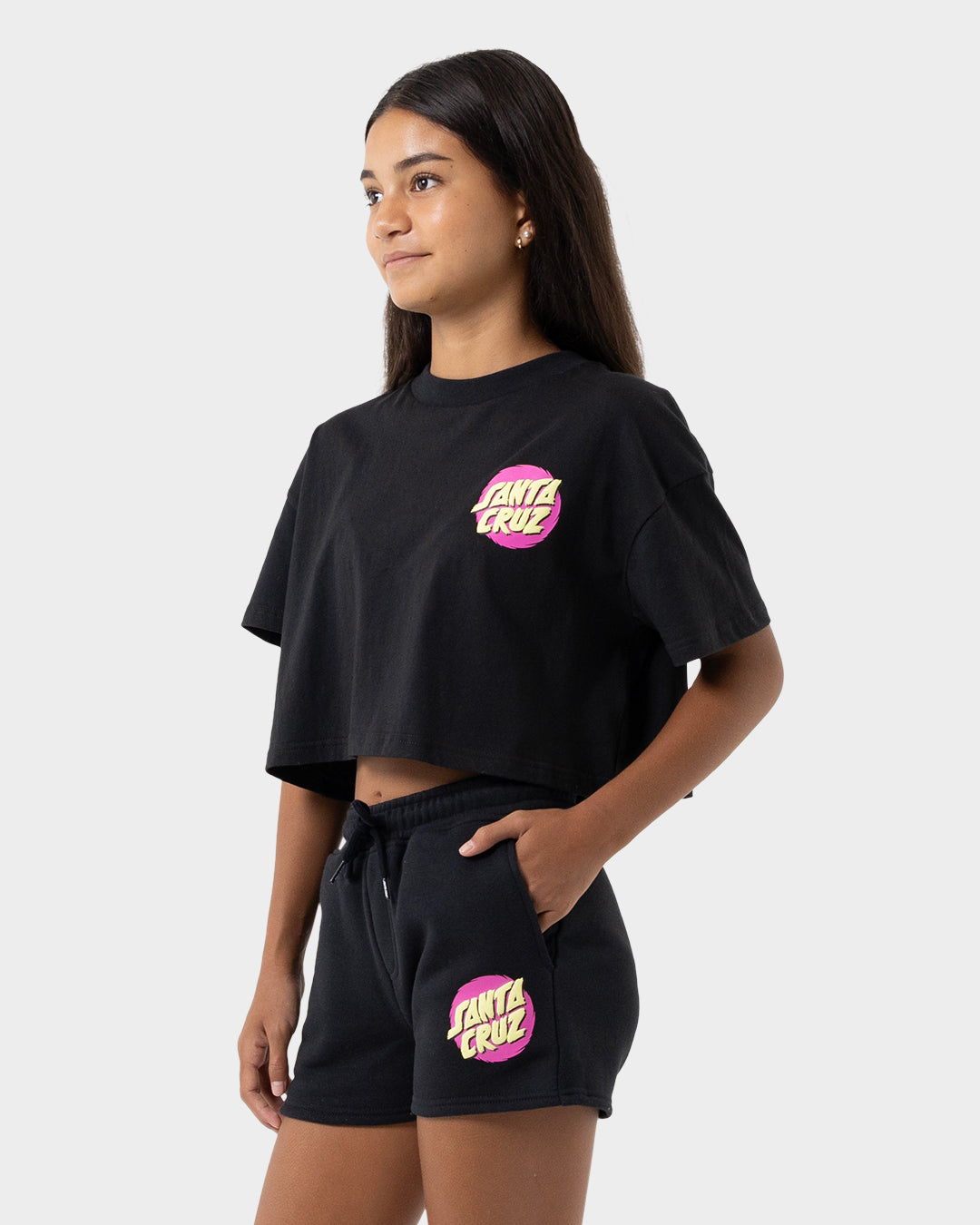 Style Dot Girls Oversize Cropped T-shirt Off Black