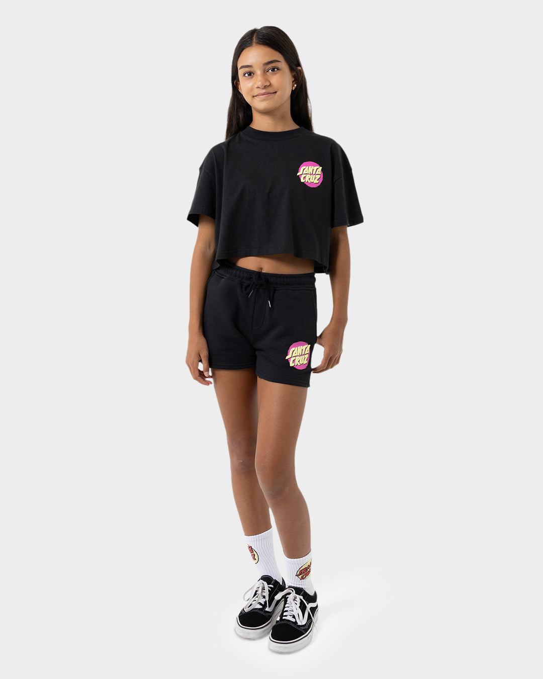 Style Dot Girls Oversize Cropped T-shirt Off Black