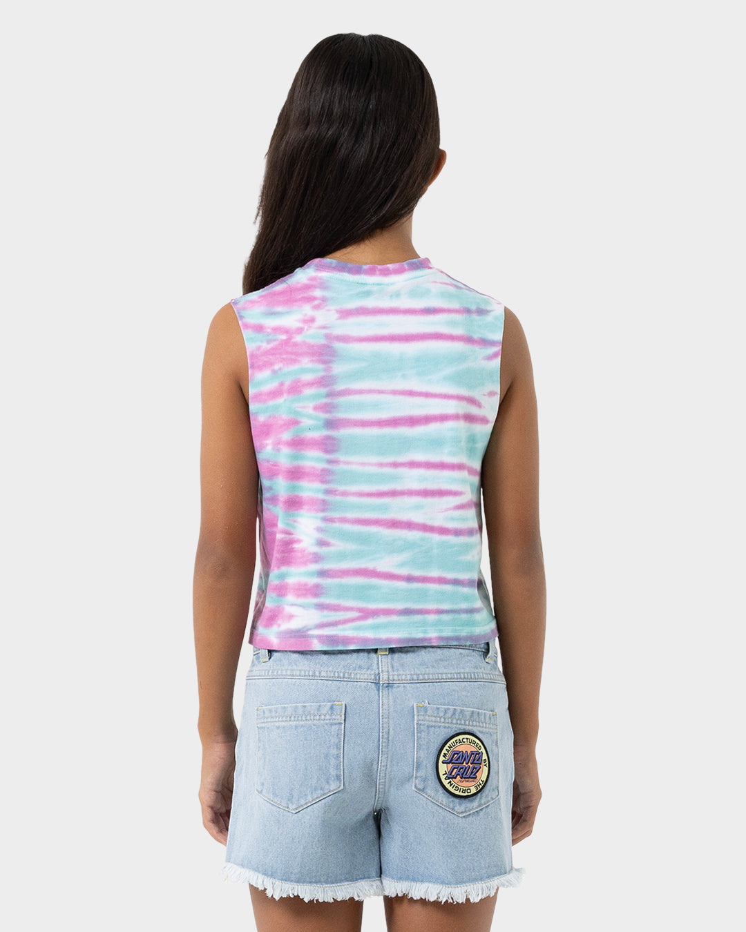 Checker Block Girls Cropped Muscle T-shirt Ocean Tie Dye