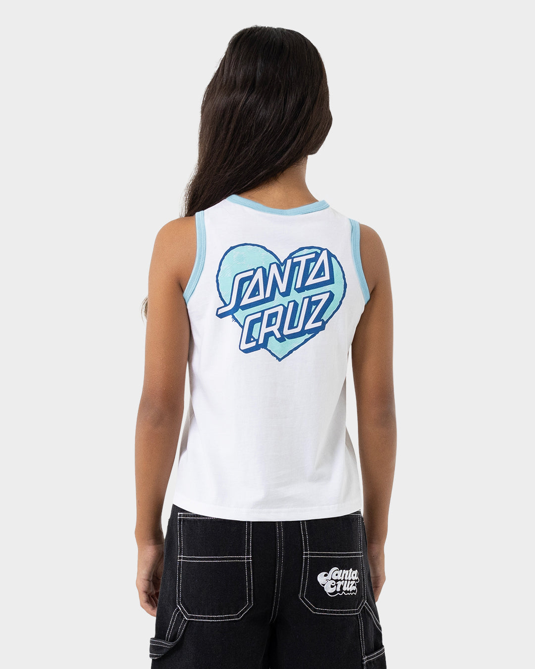 Checker Heart Stack Girls Tank Top White