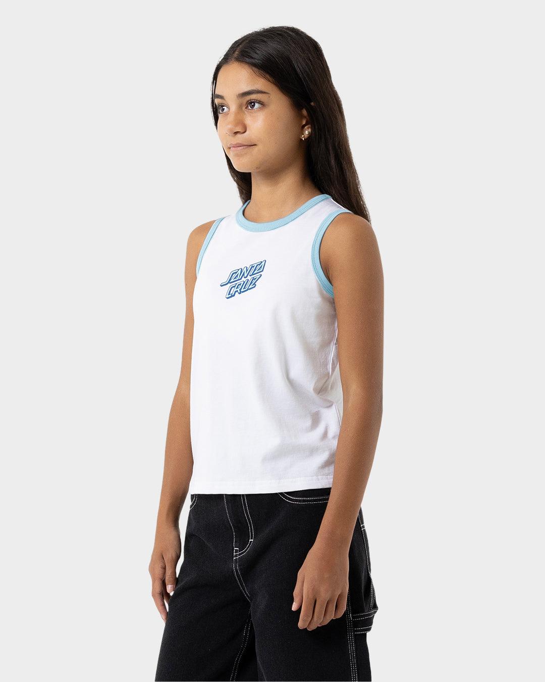 Checker Heart Stack Girls Tank Top White