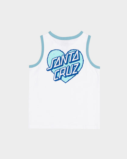 Checker Heart Stack Girls Tank Top White