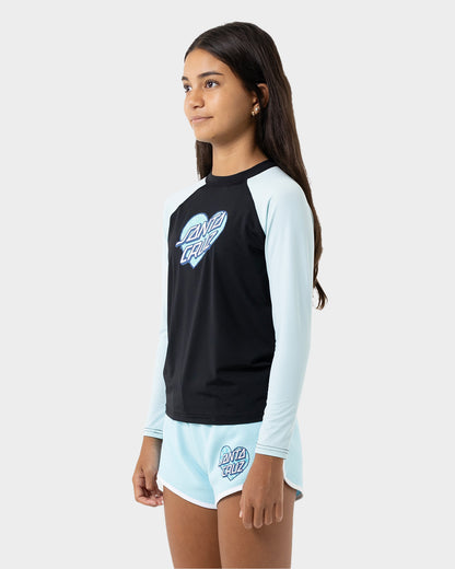 Checker Heart Dot Girls Long Sleeve Rash Guard Ocean