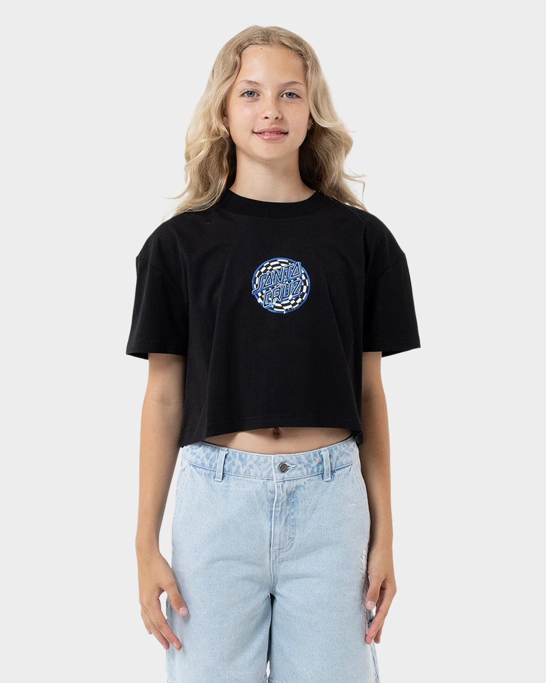 Field Check Dot Girls Cropped T-Shirt