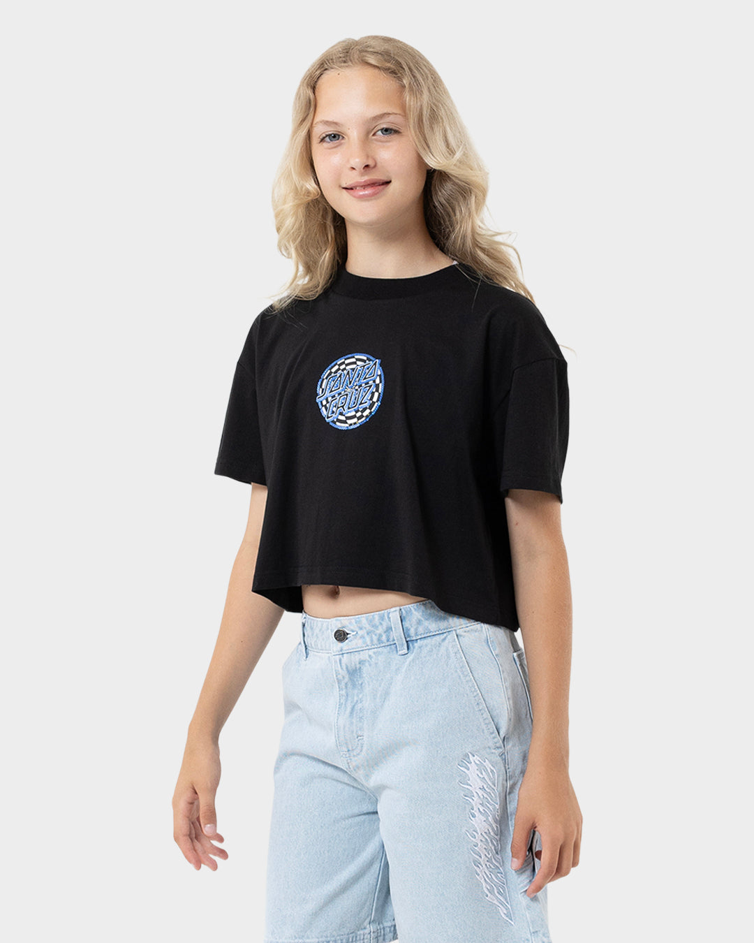 Field Check Dot Girls Cropped T-Shirt