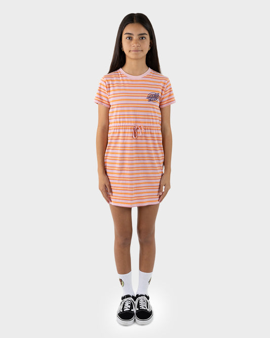 Oval Dot Mono Girls T-shirt Dress Orange Stripe