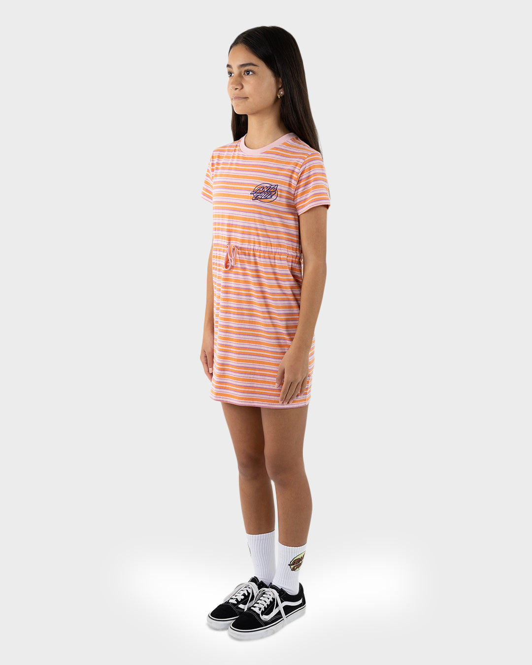 Oval Dot Mono Girls T-shirt Dress Orange Stripe