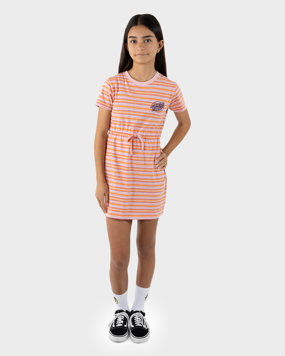 Oval Dot Mono Girls T-shirt Dress Orange Stripe