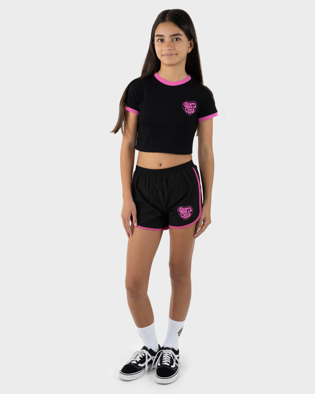 Balloon Heart Girls Shorts Black-pink