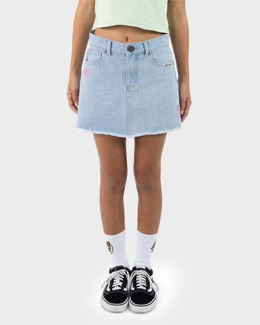 Vibes Stack Girls Skirt Light Washed Indigo