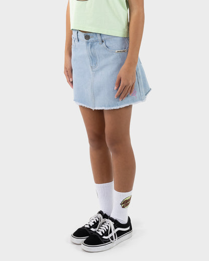 Vibes Stack Girls Skirt Light Washed Indigo