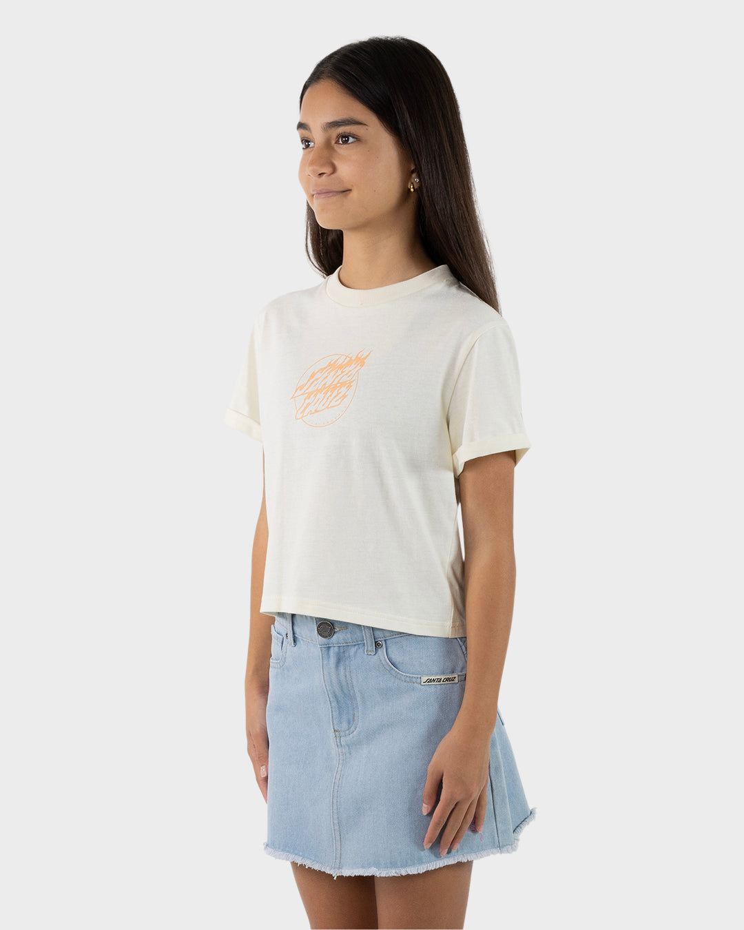 Flame Dot Girl Cropped T-shirt Cream