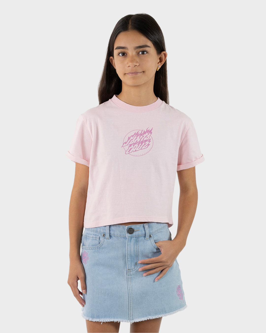 Flame Dot Girl Cropped T-shirt Pink