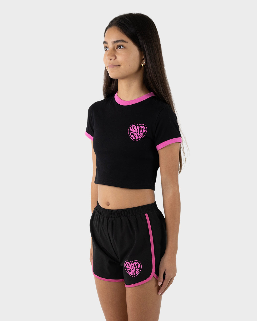 Balloon Heart Baby Fit T-shirt Black-pink