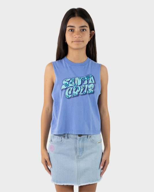 Vibes Girls Cropped Muscle T-shirt Blue