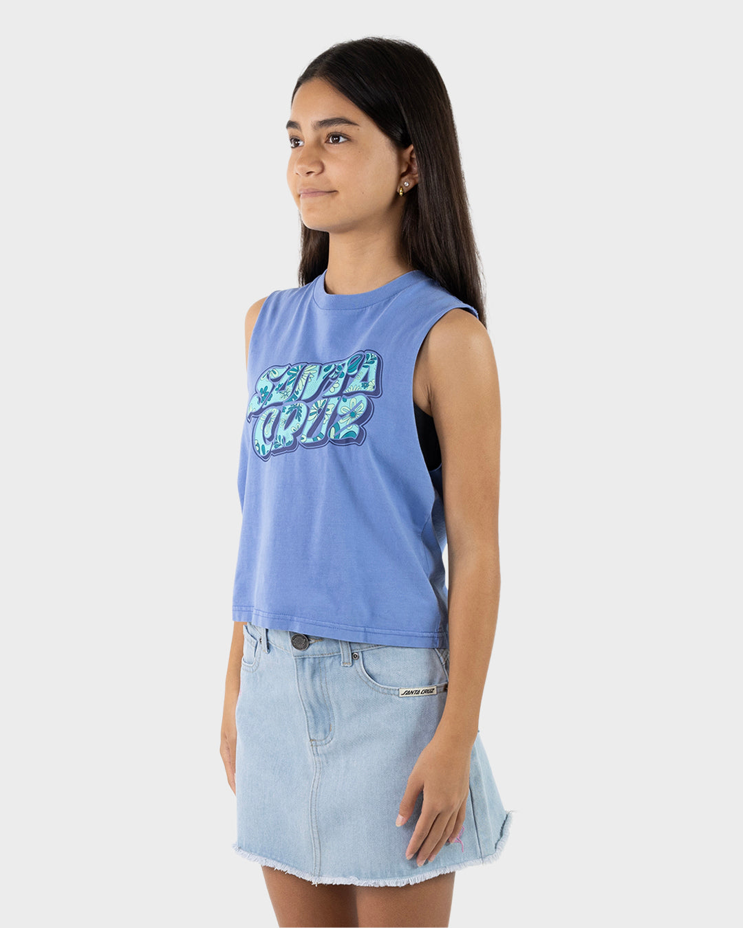 Vibes Girls Cropped Muscle T-shirt Blue