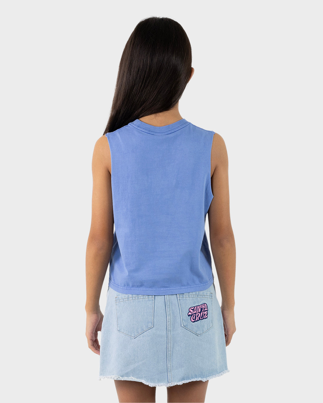 Vibes Girls Cropped Muscle T-shirt Blue