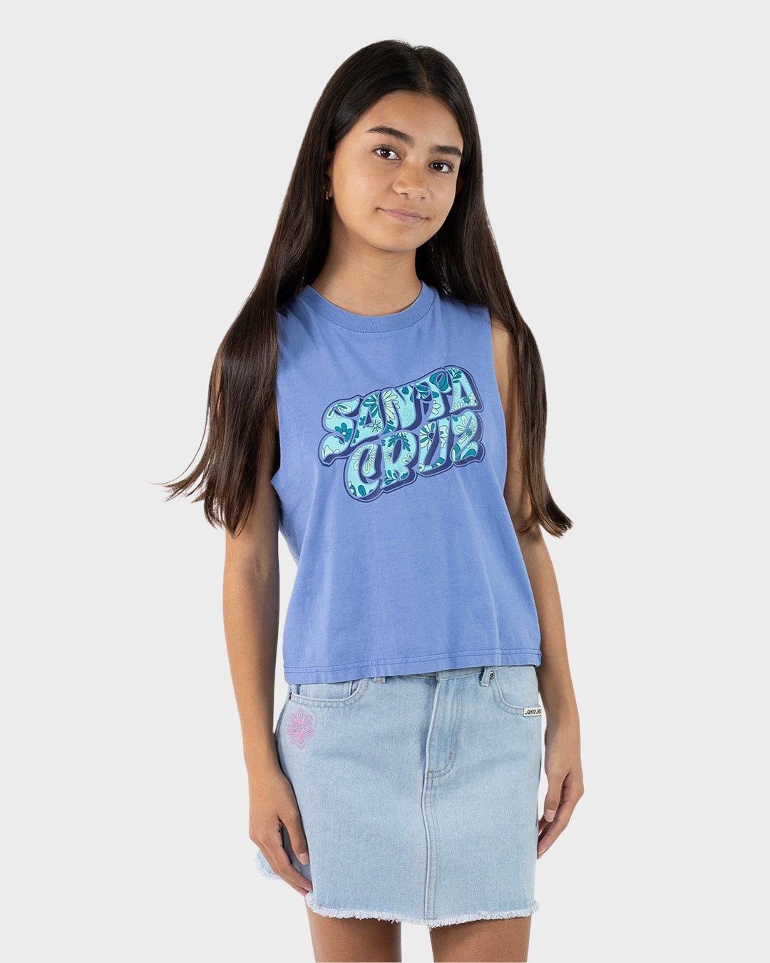 Vibes Girls Cropped Muscle T-shirt Blue