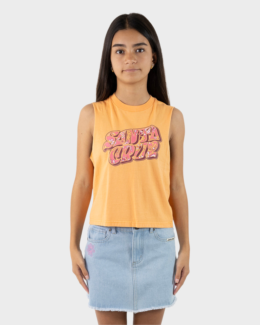 Vibes Girls Cropped Muscle T-shirt Orange