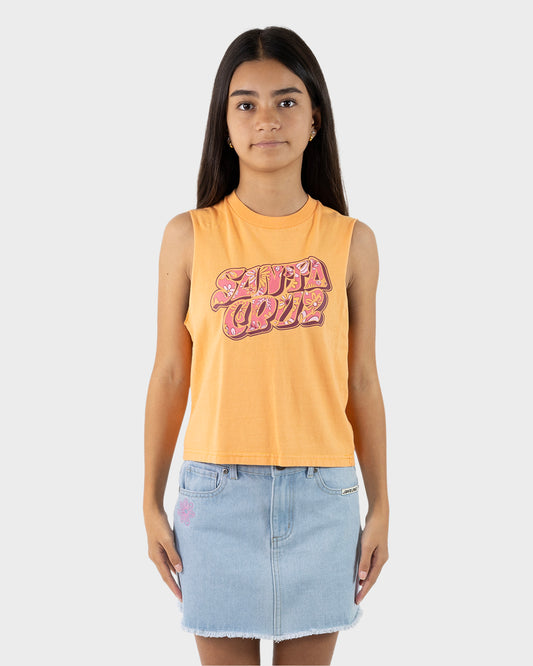 Vibes Girls Cropped Muscle T-shirt Orange