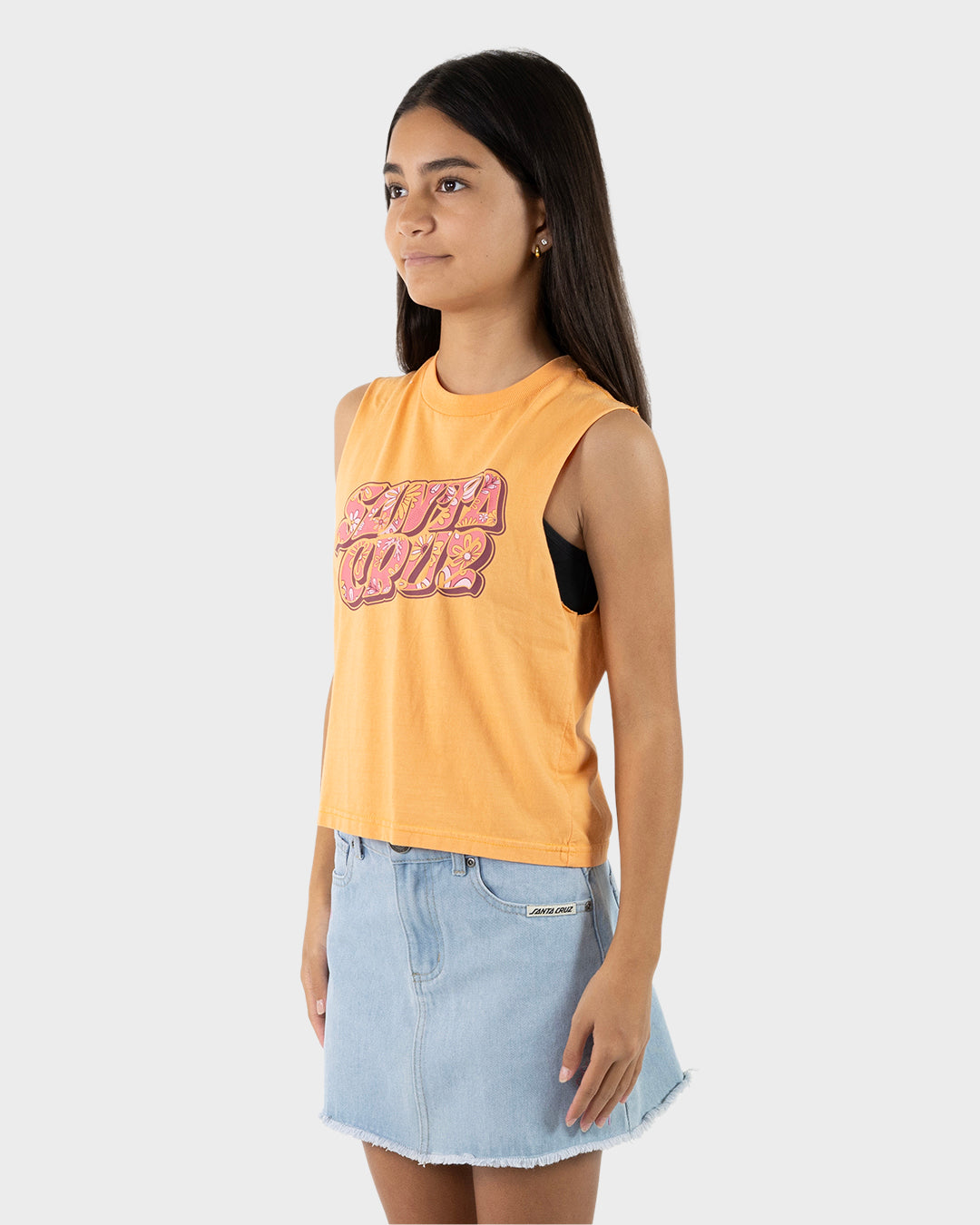 Vibes Girls Cropped Muscle T-shirt Orange