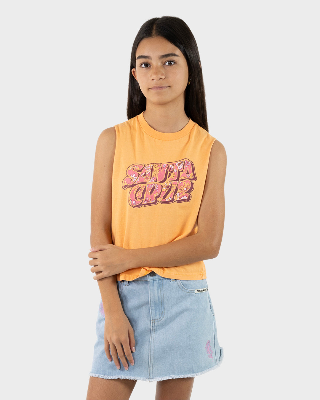 Vibes Girls Cropped Muscle T-shirt Orange