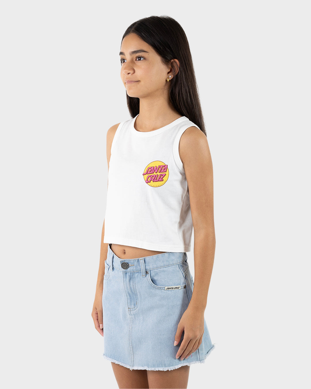 Other Dot Chest Girls Cropped Loose Tank Top White