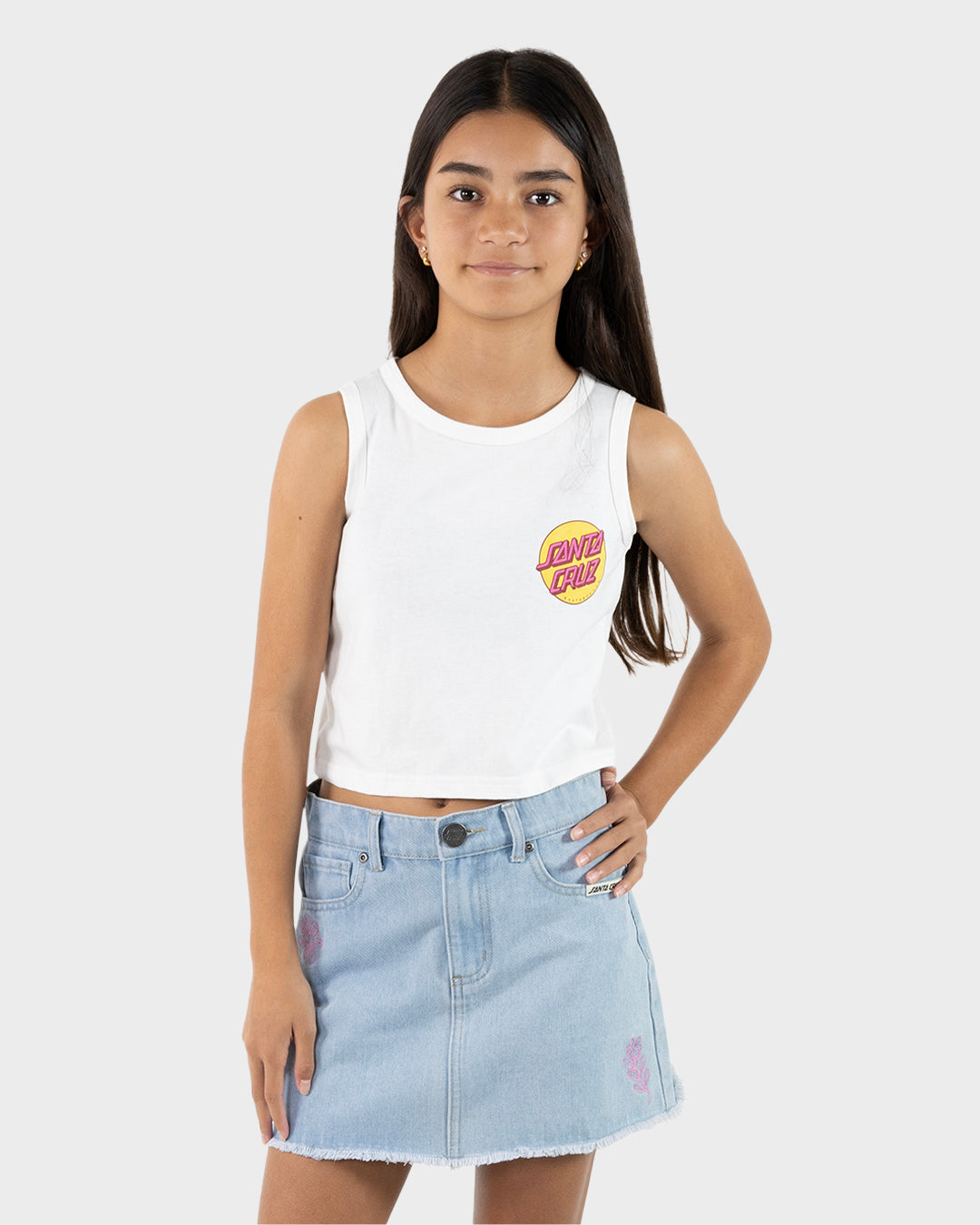 Other Dot Chest Girls Cropped Loose Tank Top White