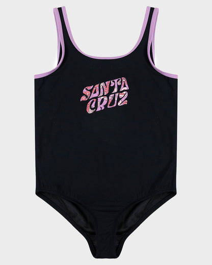 Vibes Girls One Piece Swimsuit Black-purple