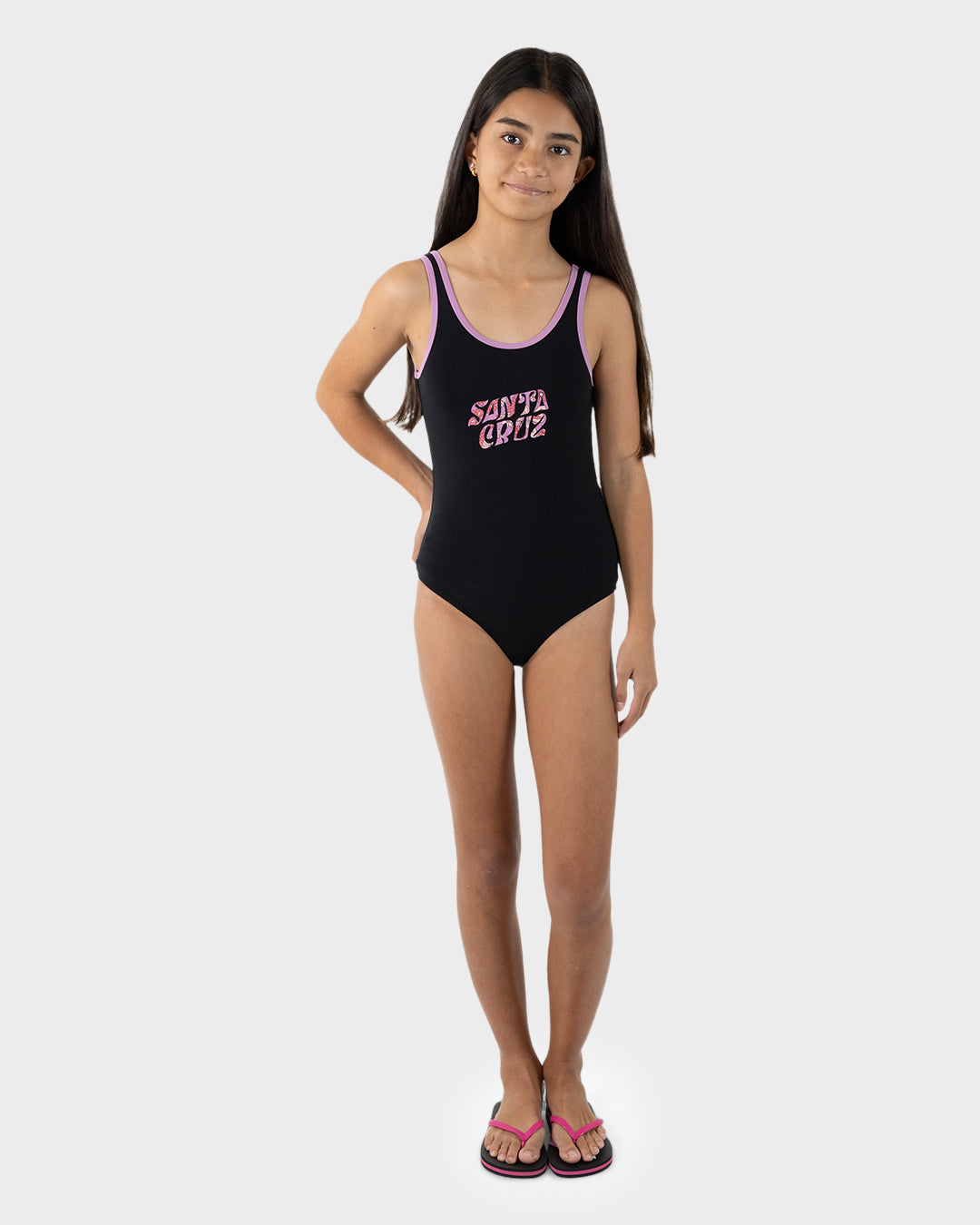 Vibes Girls One Piece Swimsuit Black-purple