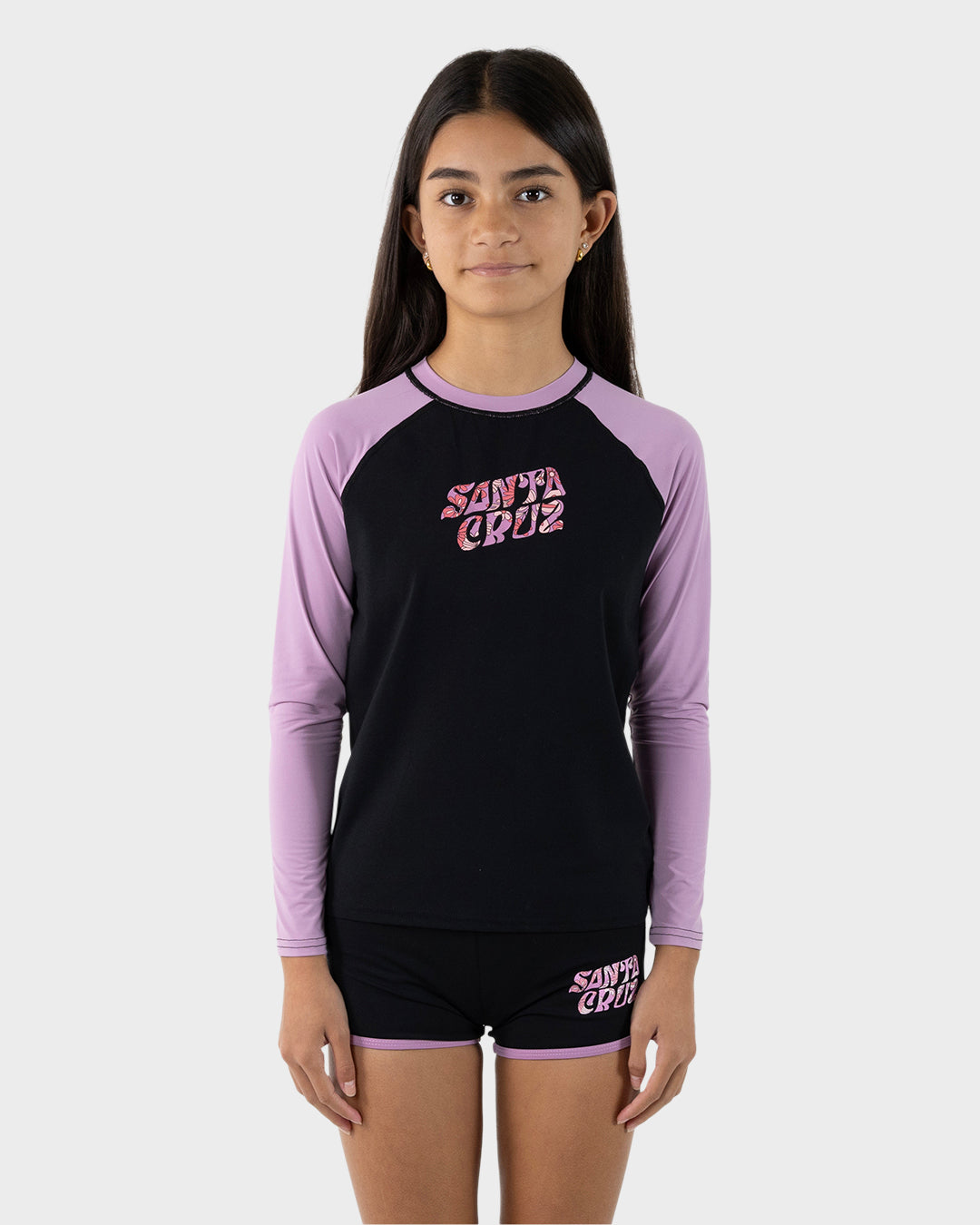 Vibes Girls L/S Rash Guard Black-purple