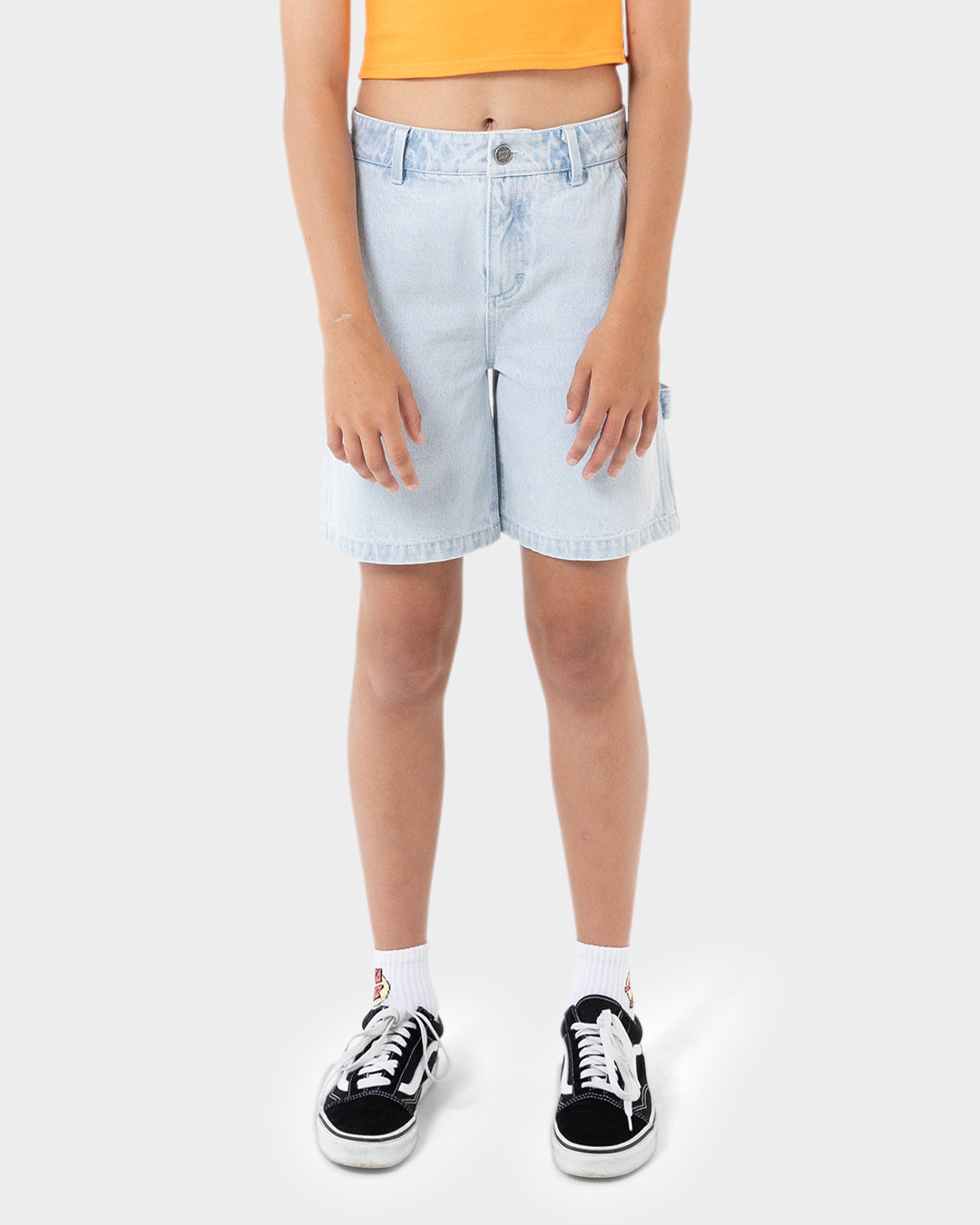 Cactus Dot Girls Carpenter Short Light Washed Indigo