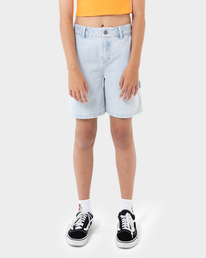 Cactus Dot Girls Carpenter Short Light Washed Indigo