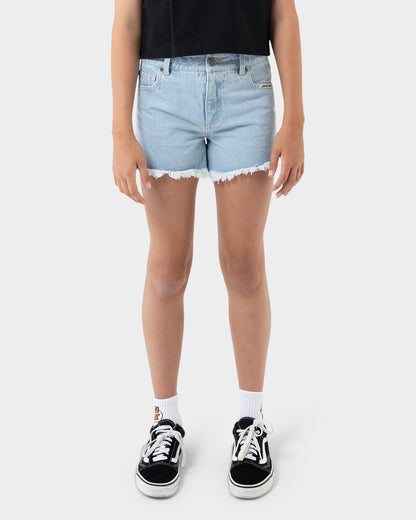 MFG Retro Dot Girls Short Light Washed Indigo
