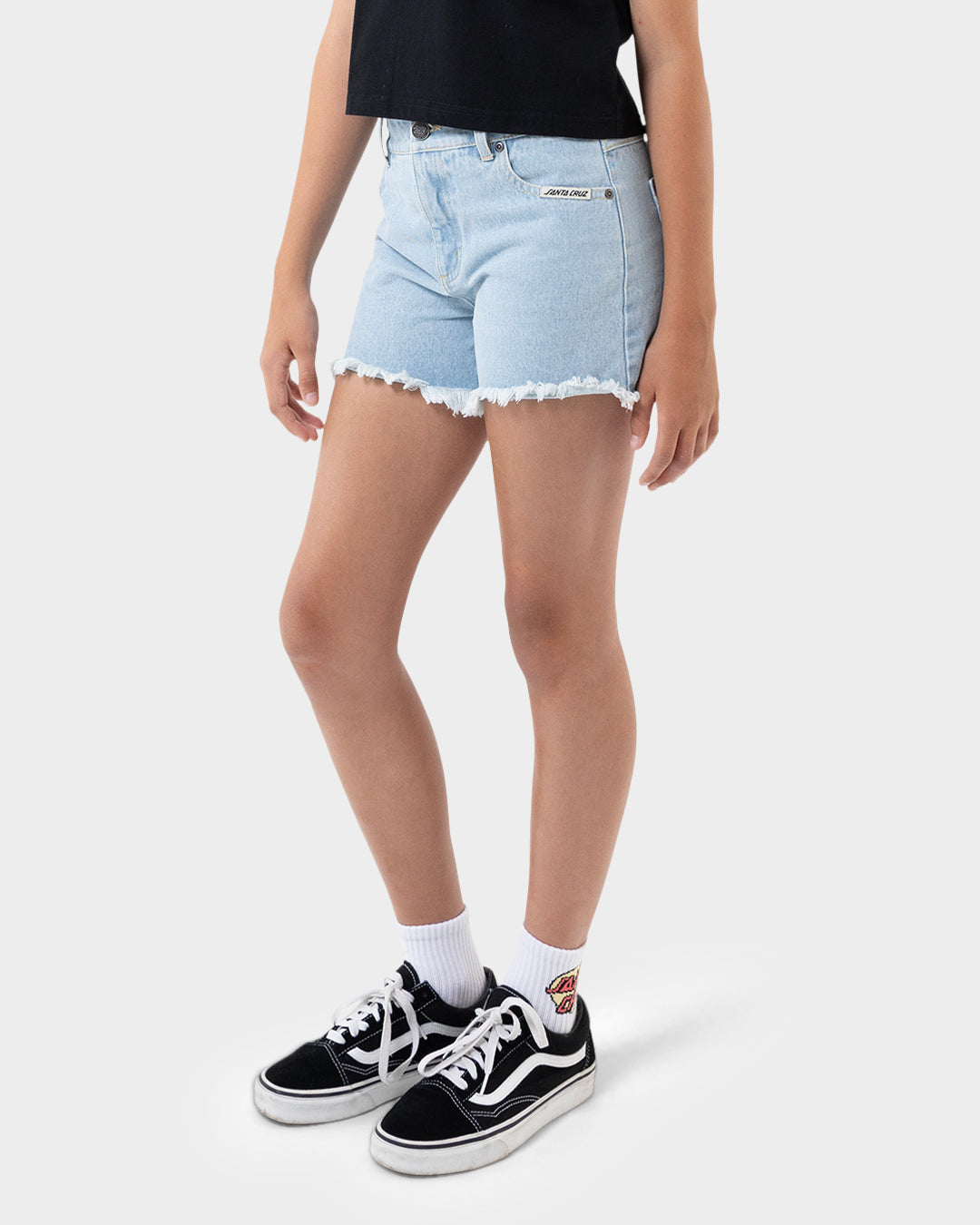 MFG Retro Dot Girls Short Light Washed Indigo