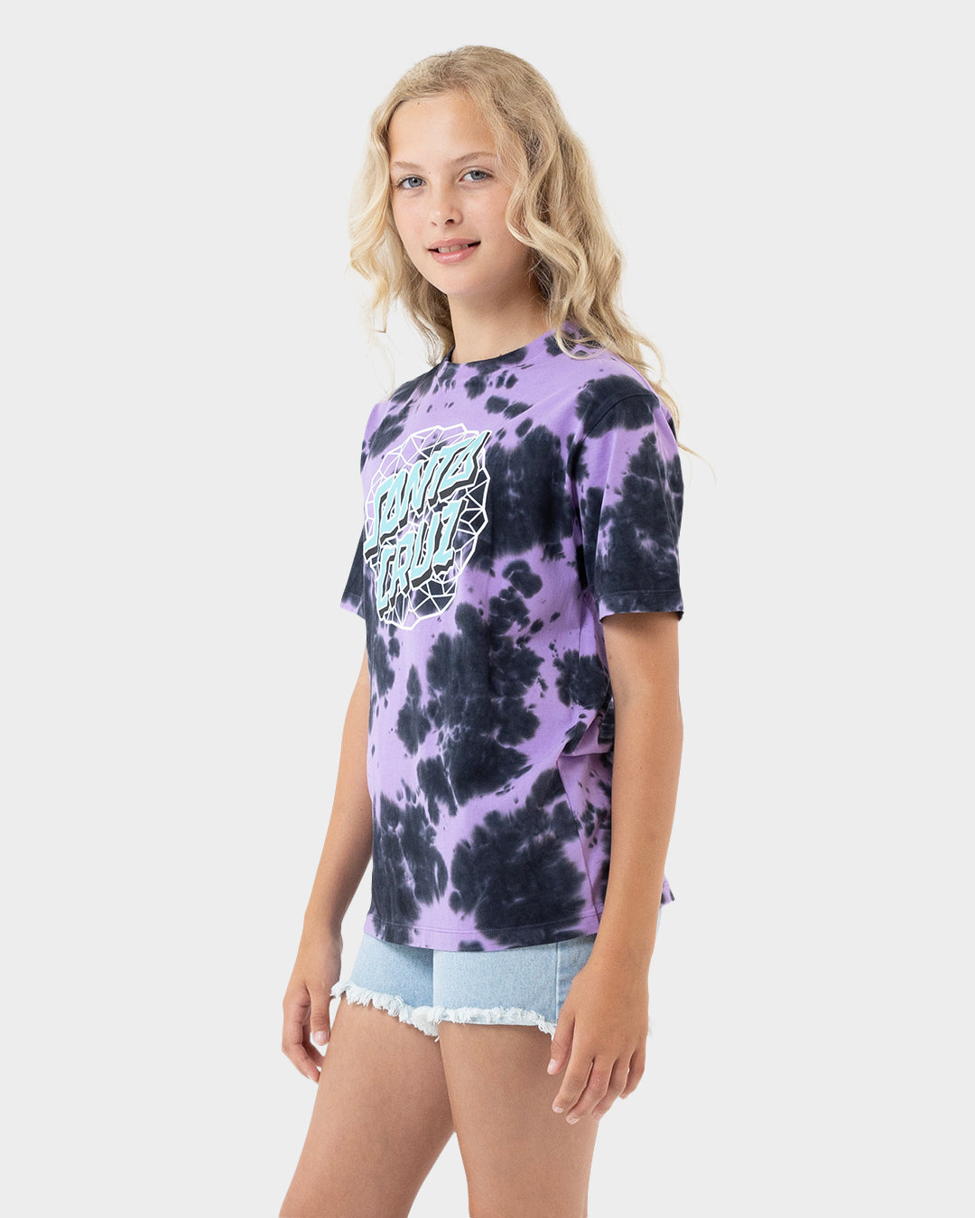 Facet Dot Hollow Girls T-shirt Lavender Tie Dye