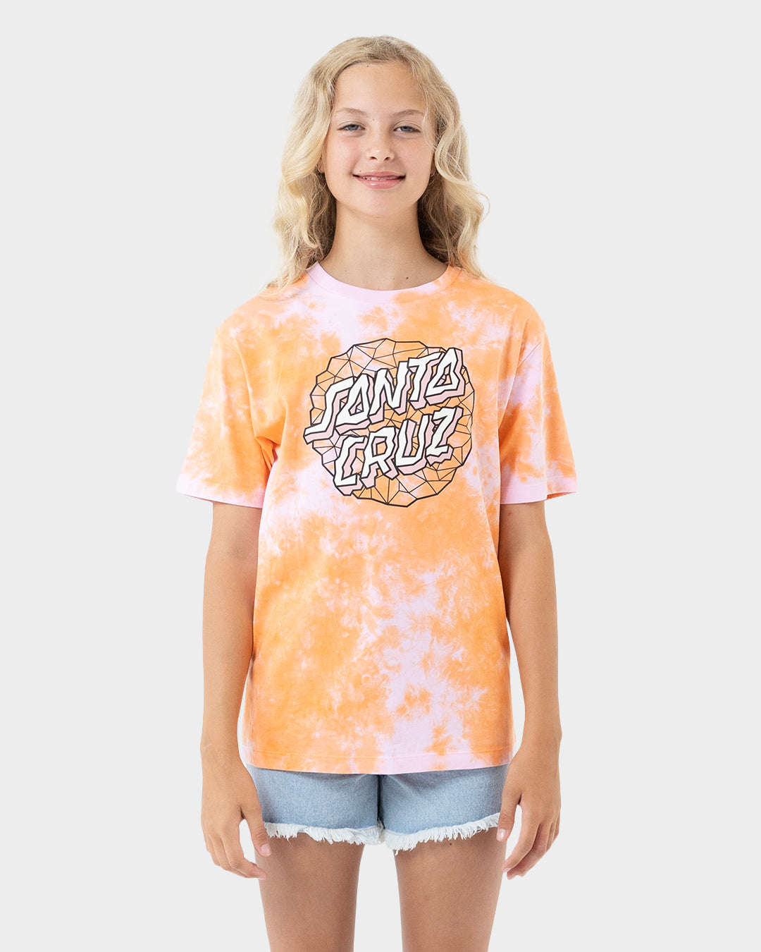 Facet Dot Hollow Girls T-shirt Orange Tie Dye