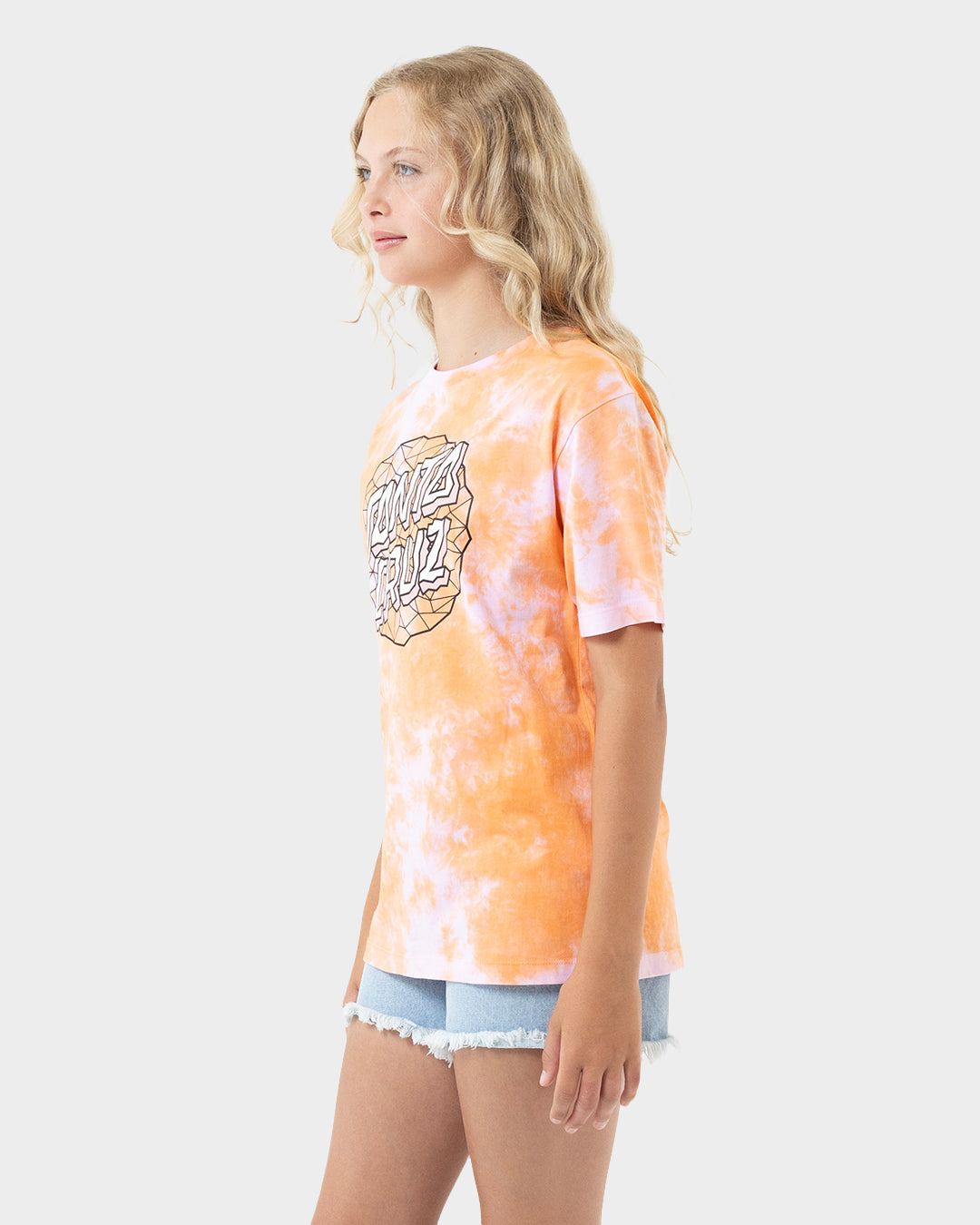 Facet Dot Hollow Girls T-shirt Orange Tie Dye